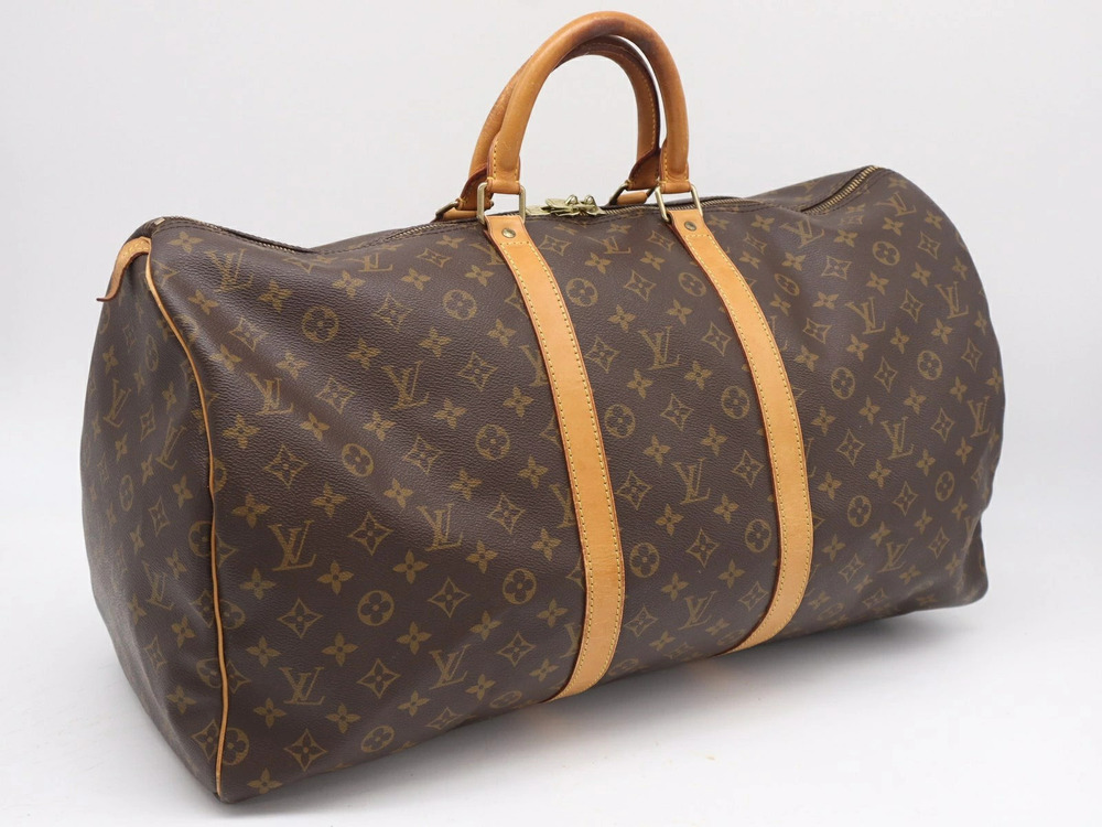 Louis Vuitton Monogram Canvas Keepall Boston Bag Brown Leather